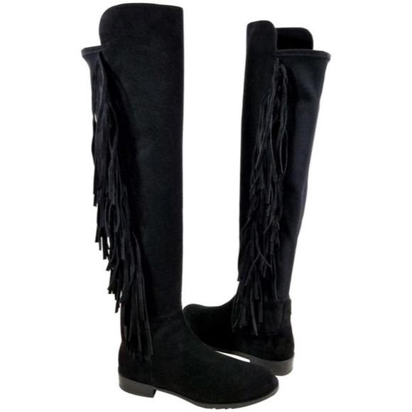 Stuart Weitzman Mane Fringe Black Suede Knee Boot size 6 - Picture 2 of 14